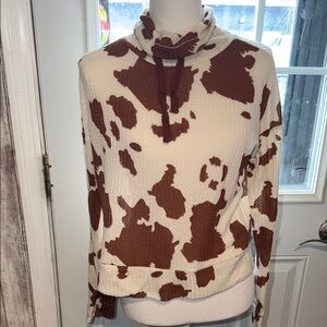 Simply Southern Brown and Cream Cow Print Hoodie
